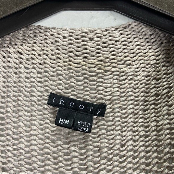 Theory Women's Tan Sleeveless Open Front Draped Cotton Knit Cardigan, M - Picture 4 of 7